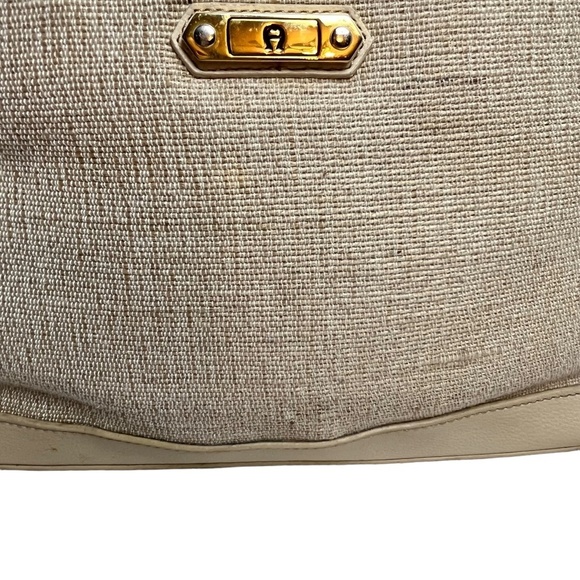 ETIENNE AIGNER Woven Cream Ivory Genuine Leather Trim Shoulder Bag Purse Handbag - Picture 4 of 16
